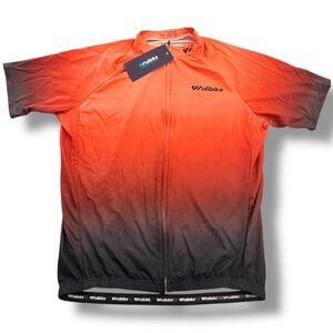Wulibike Cycling Jersey Mens XL Orange Black Gradient Full Zip Short Sleeve Bike